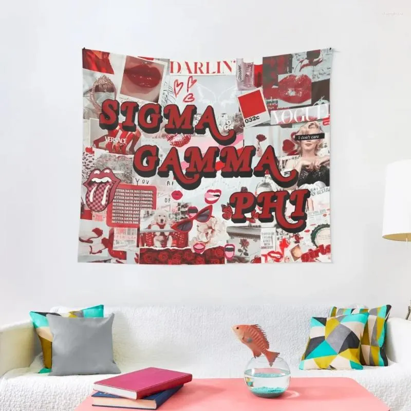 Tapestries Sigma Gamma Phi Red Collage SGPHI SGPHI SGISA TAPESTRY DECORATION WALL DECOR for Room Aesthetic Bedroom