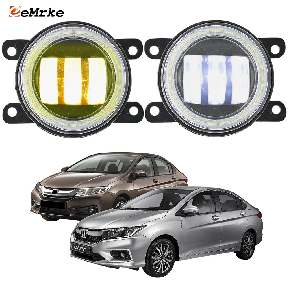 Eemrke LED Fog Lights Assembly 30W / 40W pour Honda City GM6 Ballade Grace 2014-2020 avec lentille claire les yeux anges drl voiture de jour Lumière 12V Fog 12V