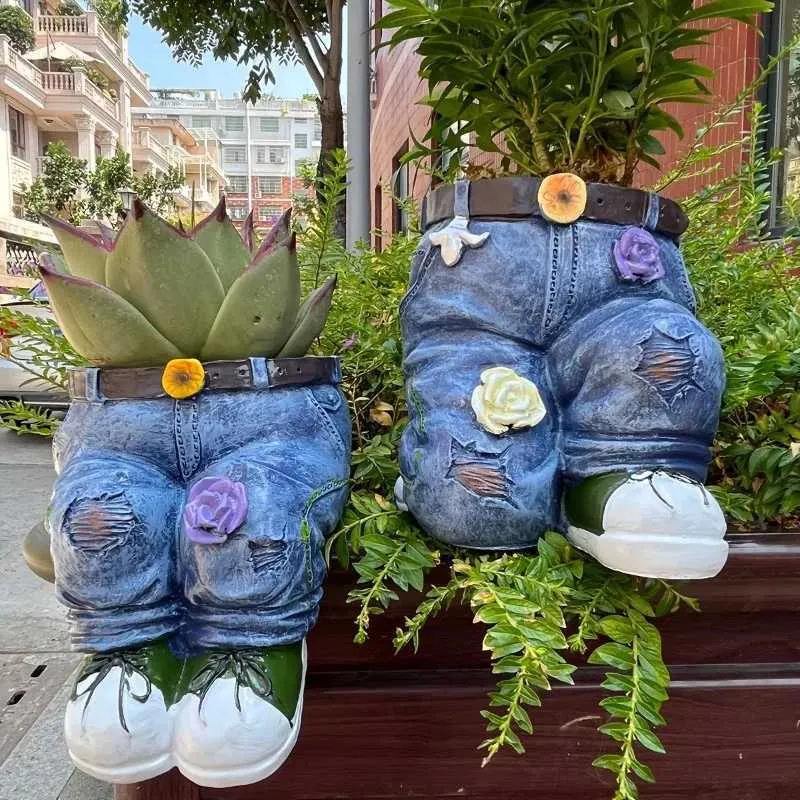 Planters Pots Creative Blue Jeans Handmade Hars CraftSmanship kledingbroek Bloempotten Tuin Decoraties Q240429