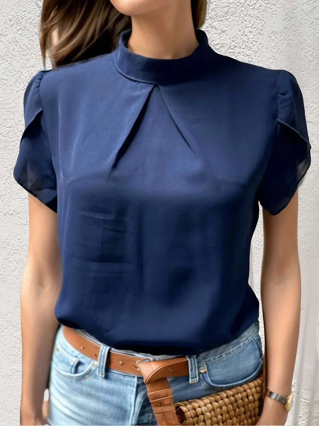 Damenblusen Hemden Frauen Modelle Blusen Hemden Casual Stand Collar Short Slve Tops Ladies Sommer Basic Elegant Top Y240426