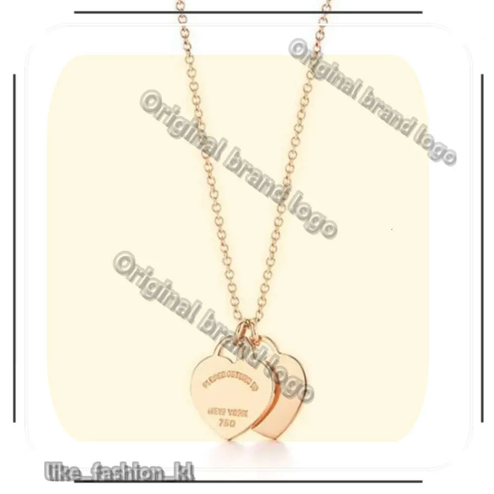 Tiffanybead kettingontwerper Love ketting 18k gouden luxe sieraden dubbele liefde ketting Valentijnsdag moeder'day cadeau ontwerper sieraden hanger doos groothandel 344