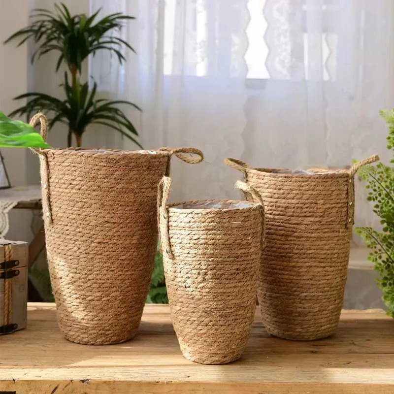 Planters Pots Nordic Grass Woven Flower Basket Decoration Multi functional Living Room Layout Modern Minimalist Rattan Pot Q240429
