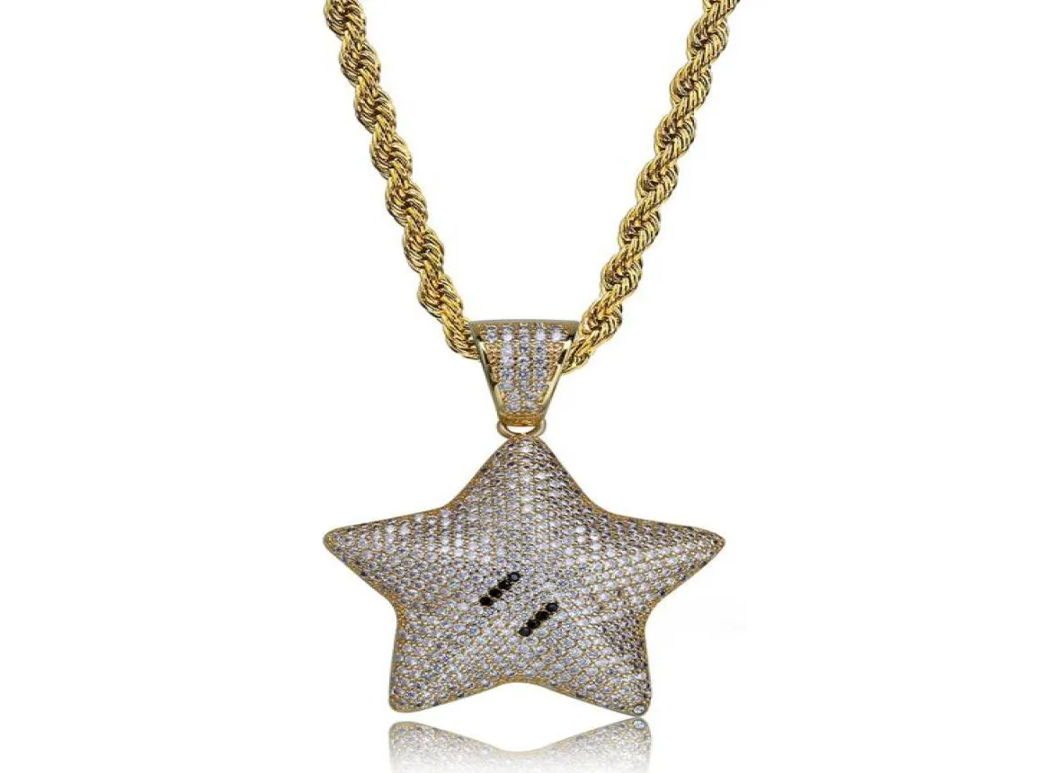 Hip Hop Brass Gold Silver Color Iced Out Micro Pave CZ Cartoon Star Pendant ketting Charms voor MEN3656434