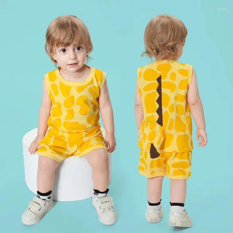 Kläder sätter giraff kawaii sommar baby kostym flickor pojke barn djurko svans ärmlös övergripande byxor kort barn kostym