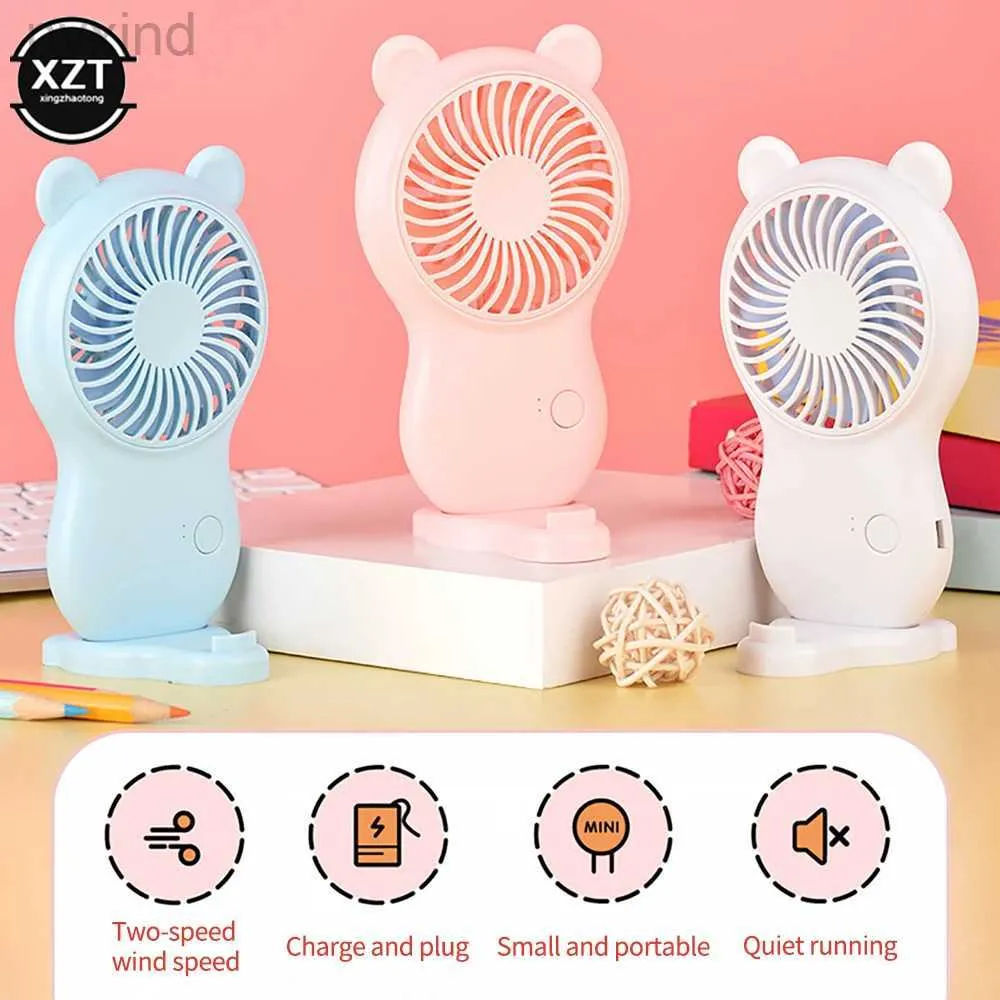 Elektrik Fanları Karikatür Ayı Şeklinde Fan Handheld Mini Fan Taşınabilir Cep USB Şarj Fanı Yaz Hava Soğutucu Açık Seyahat Fan D240429