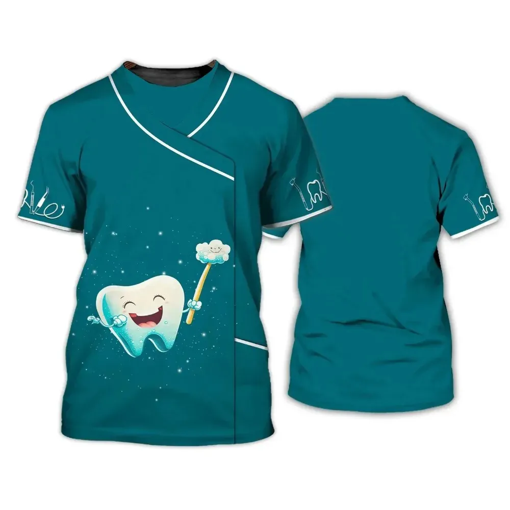 T-shirt 3D T-shirt dentaire T-shirt Coup Graphic Coust Men dentiste Femme T-shirt Infirmière Travail Uniforme 240428
