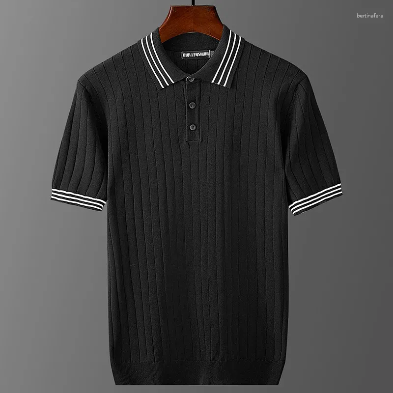 Polos para hombres seda de lujo de lujo de gran tamaño 7xl camisetas para hombres manga corta verano verano de alta calidad rayado camiseta de rayas de hombre