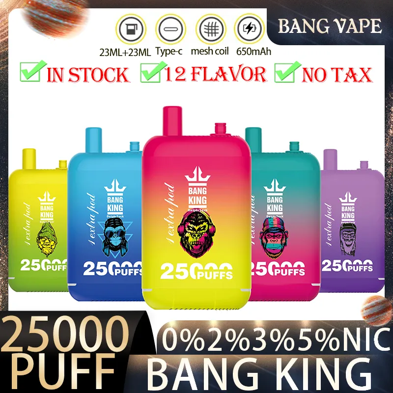Original Bang King 25000 Puffs 25k puff 25000 Disposable vape Electronic Cigarettes 0% 2% 3% 5% 23+23ml Prefilled Pod 650mah Rechargeable Battery Vaper puff 25k dual mesh