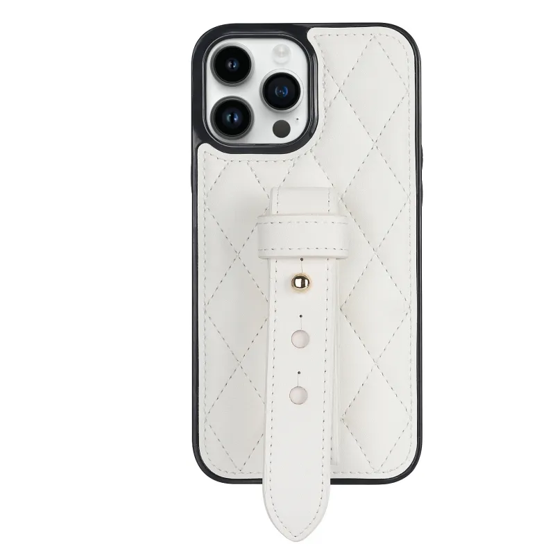 Polspolmodel Kick Stand Cross Line lederen kisten geschikt voor Apple iPhone14/15PromAx Mobiele telefoon Holster Little Geur Breeze Polsband Verstelbare bescherming