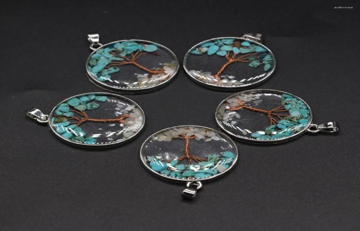 Colliers pendants entièrement 10pcs Stone naturelle turquoise rond à gravier transparent arbre de gravier faisant des bijoux de collier de bricolage exquis cadeau 4215343