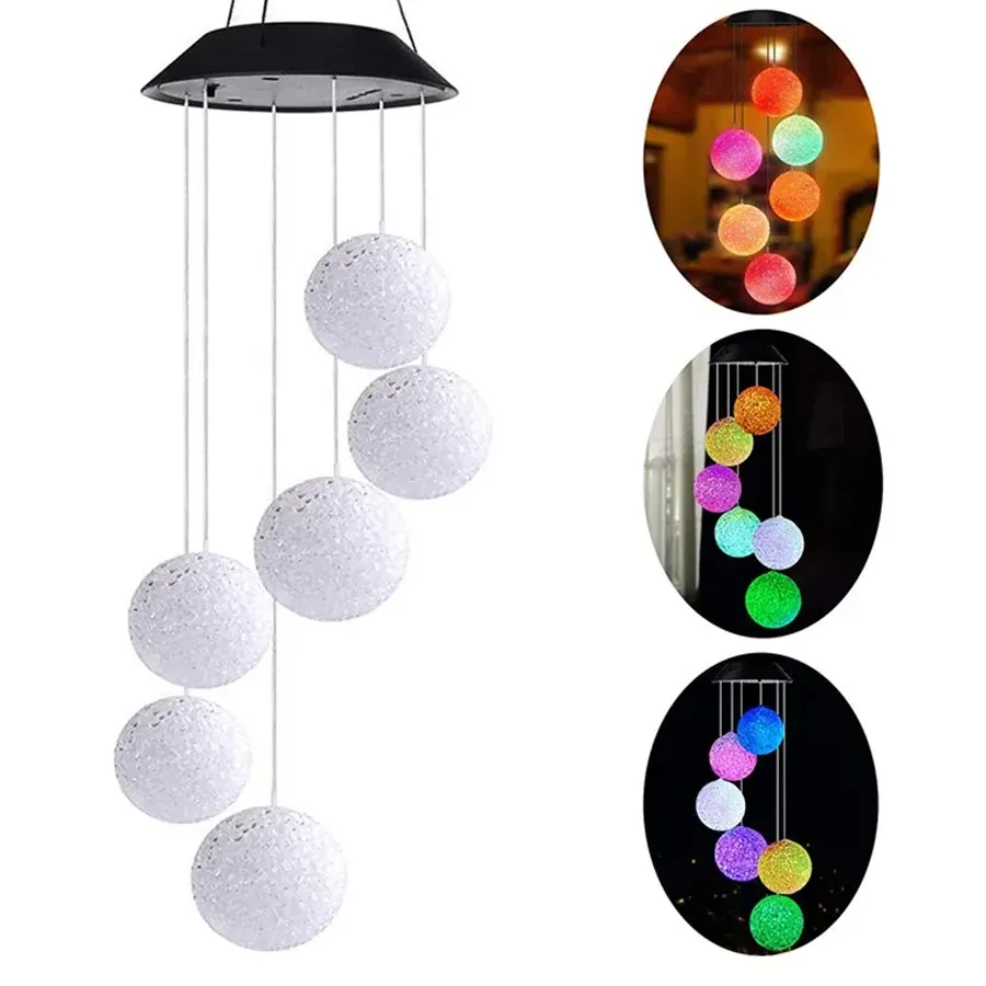 Decorations Solar Powered Outdoor LED Solar Round Ball Wind Chime Lamp Garden Lawn Landscape Holiday Light Garden Decoration Lantern