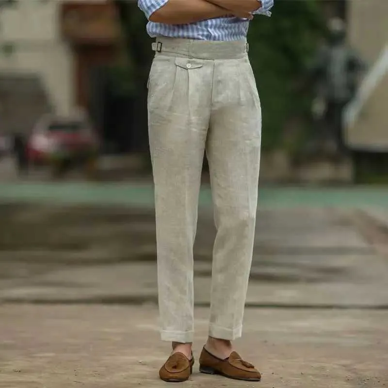 British Style Gurkha Linen Mens Linen Pants Women High