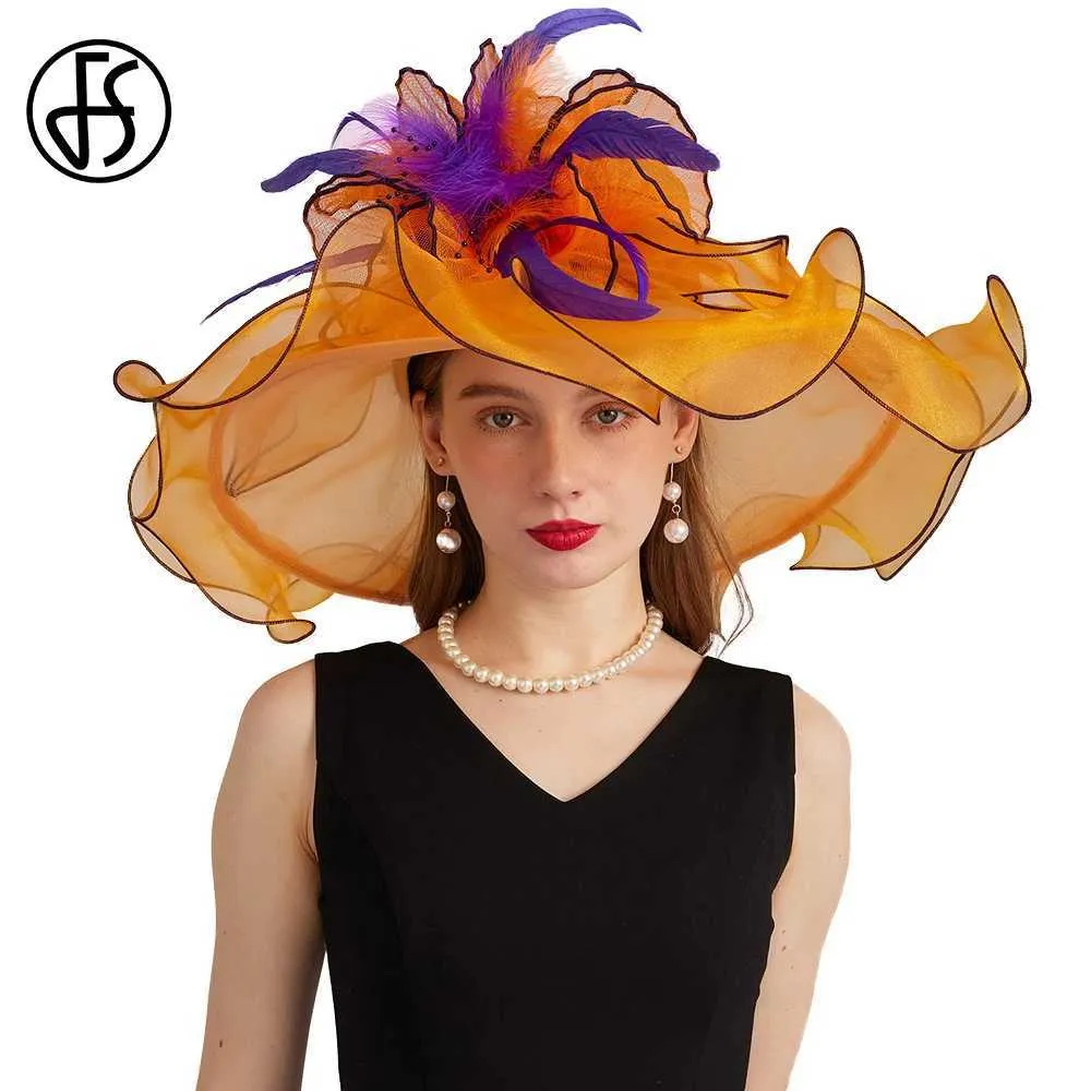 Cappelli a bordo larghi cappelli a secchio FS 2024 Cap di organza Kentucky Derby Cappelli per donne con maglie Flower Flower femmina Sombrero Sposa di matrimonio St Patricks Fedora Y240426