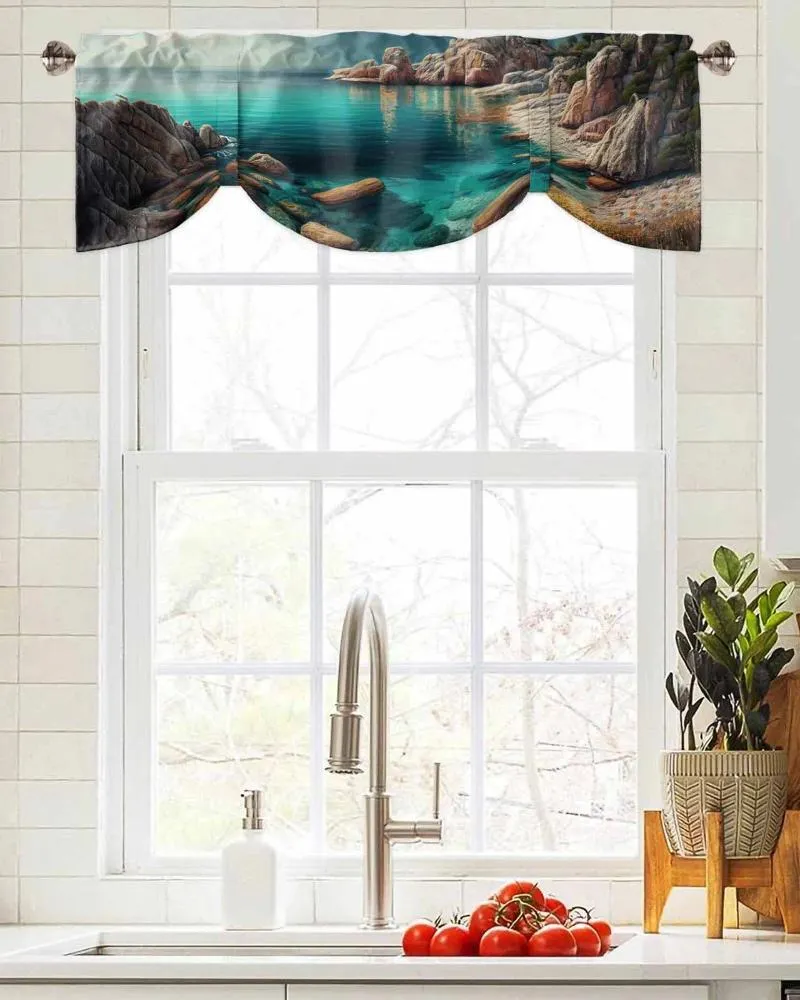 Gardin sommarlandskap havet korta fönster justerbar tips valans för vardagsrum kök draperier