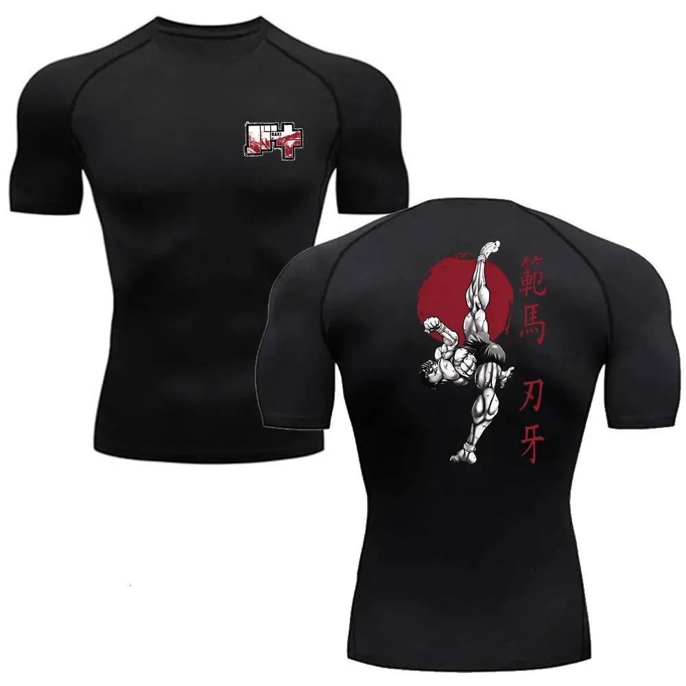 Anime Baki Print Compression Tshirts for Men Gym Workout Fitness Running Summer Short Sleeve Top Tee Quick Dry Athletic T-Shirt 240428