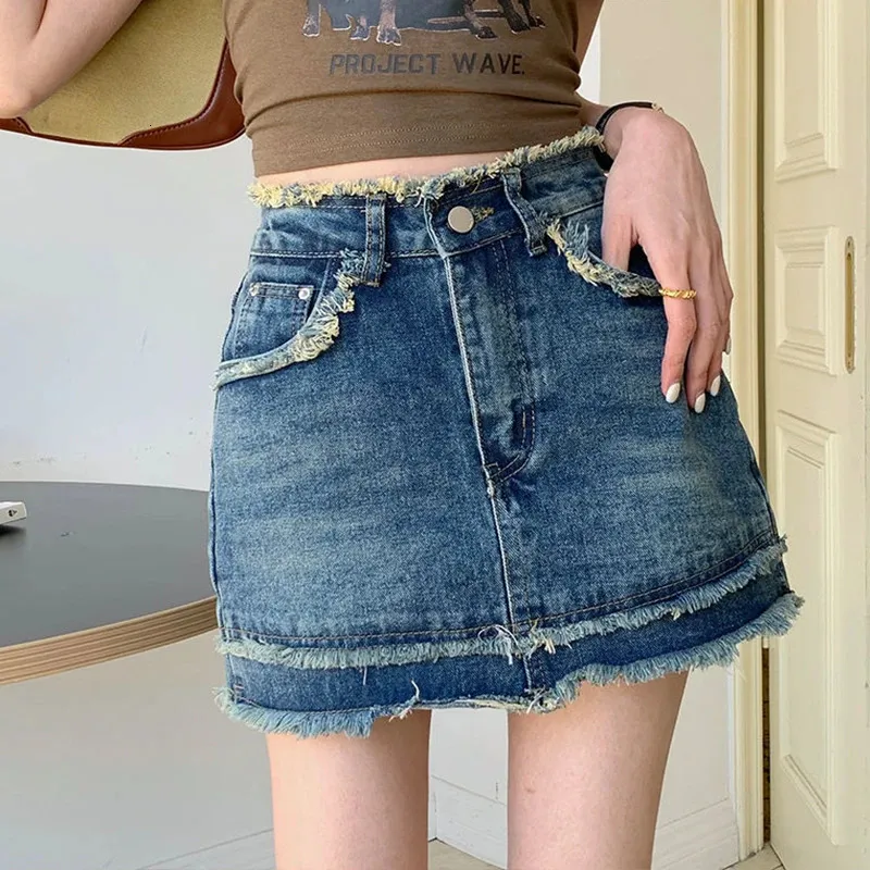 Американская ретро-джинсовая короткая юбка для женщин летние ягодицы с высокой талией