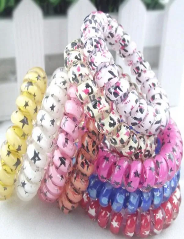 Random Color Leopard Star Dot Hair Rings Telephone Wire Elastics Bobbles Hair Tie Bands Kids Adult Hair Accessories Can use as Bra1809897