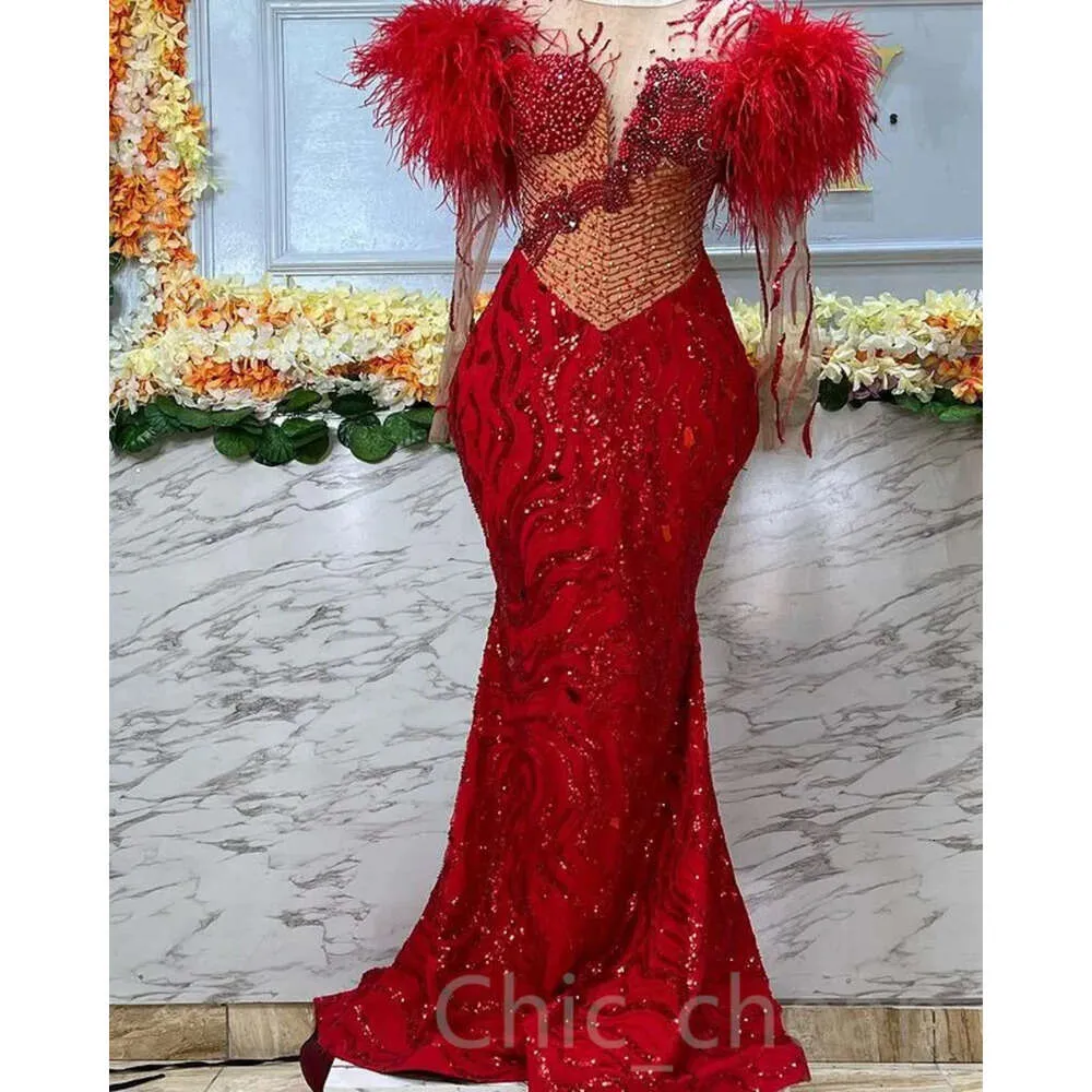 Mermaid Amvca Aso Red Ebi Ebi PROM Kryształowe kryształy pióro wieczór formalny impreza druga przyjęcie urodzinowe suknie zaręczynowe sukienka szata de soiree ZJ304