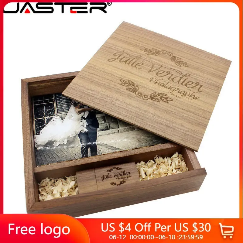 Drijft Jaster Maple Photo Album Wood USB+Box Memory Stick Pendrive 8GB 16GB 32 GB 64GB 128GB Fotografie Geschenk gratis (170*170*35 mm)