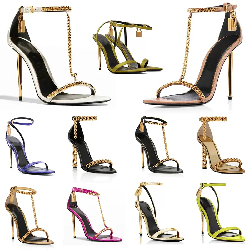 OG Original Tomlies Fordlies Woman Party Elegant and Brand Stiletto Women Shoes Lock Padlock Key Pointy Metal Naked Heel Sandals Chaussures Robe Wedding Eur 35-42