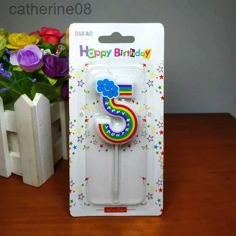 Kaarsen nieuw hot 1 pc verjaardag nummer kaarsen kleurrijk regenboognummer gelukkige verjaardag cake kaarsen bakkendecoratie kaarsen d240429