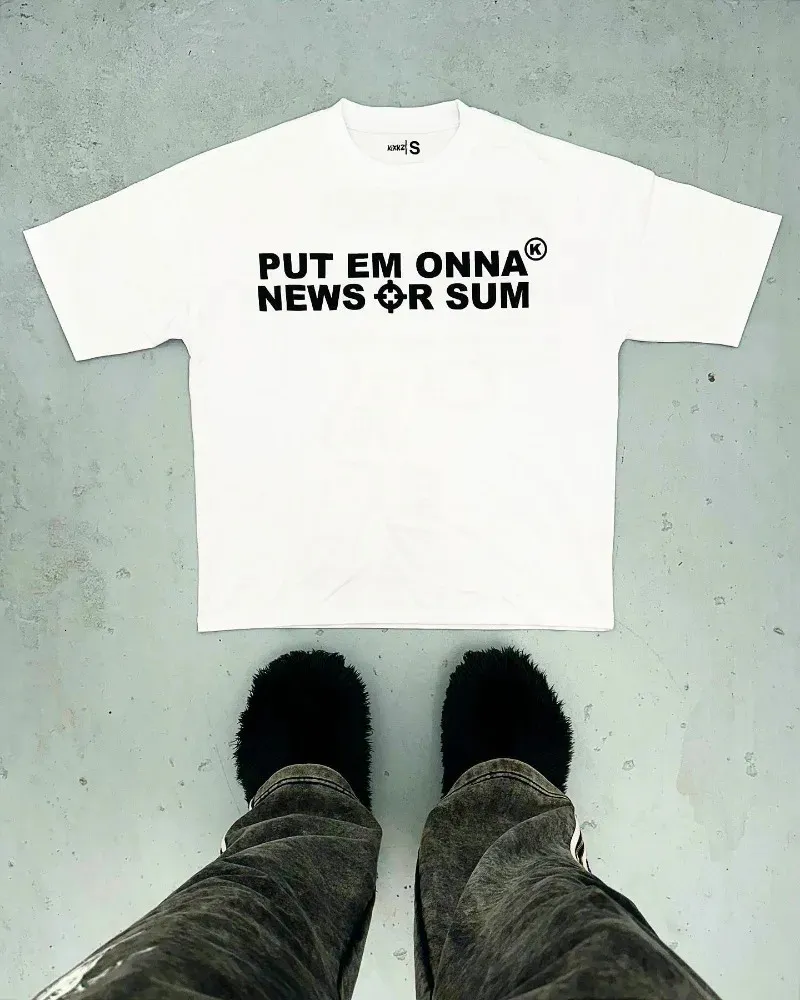 Street American Hip Hop Vintage Machine Gun Alphabet Print T-shirt surdimensionné pour les hommes Y2K HARAJUKU FOLM Goth Style Shirt 240428