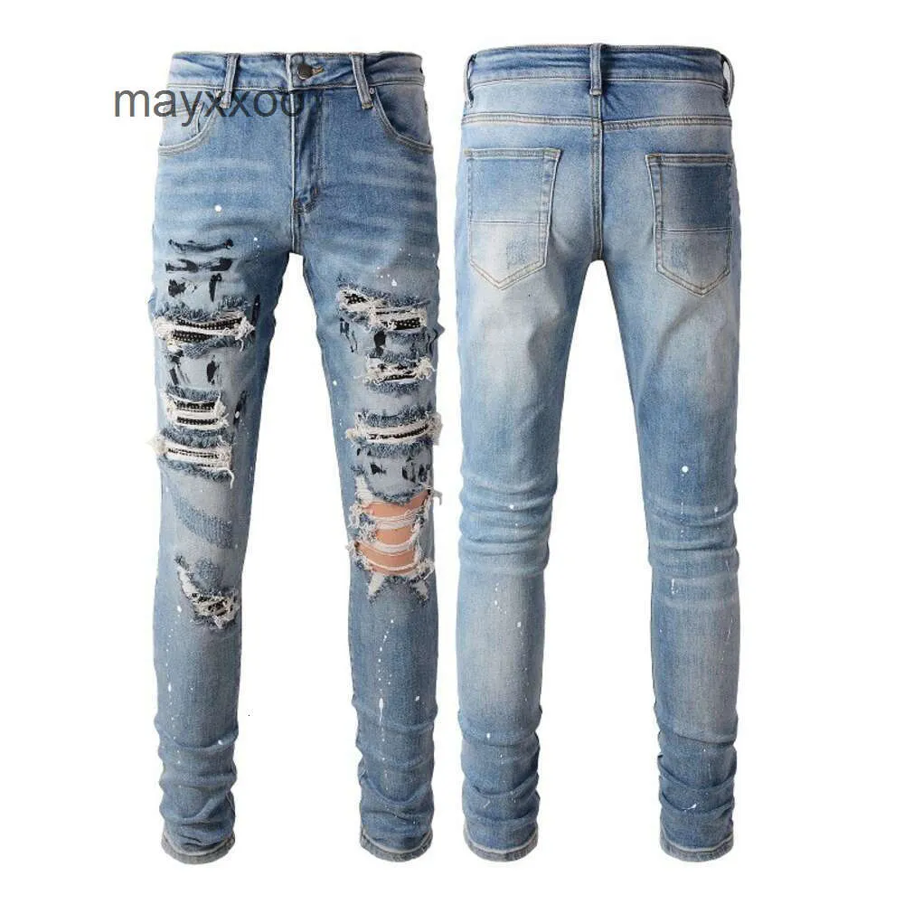 Demin Jean Amiirii Fashion Purple 2024 Jeans Mairir 626 Mens Embedded Diamond with Developed High Street Spot Patch Stretch Fit AQYU