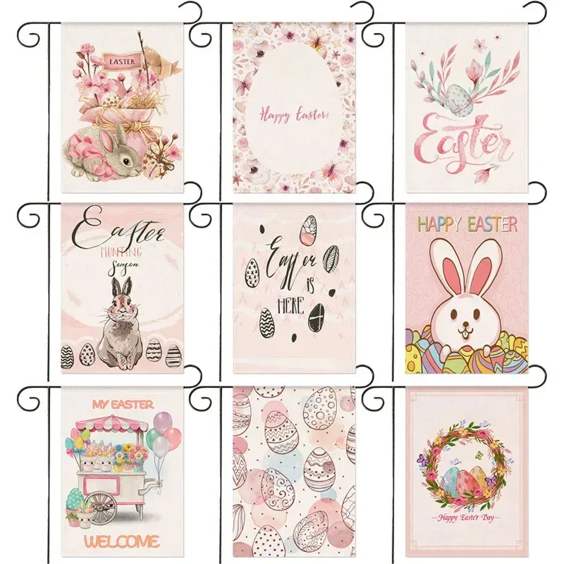 Decorazioni 4k Happy Pasqua adorabile Bunny Pink Series Bandiera Garden Yard Yard Decoration Banner 30*45 cm