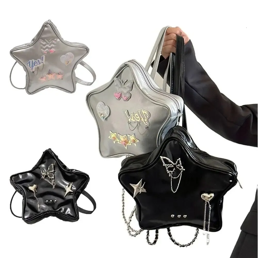 Butterfly Star Backpack Leuk Y2K Hart Y2K Schoudertas Grote capaciteit Koreaanse stijl Lederen schooltas Streetwear 240426