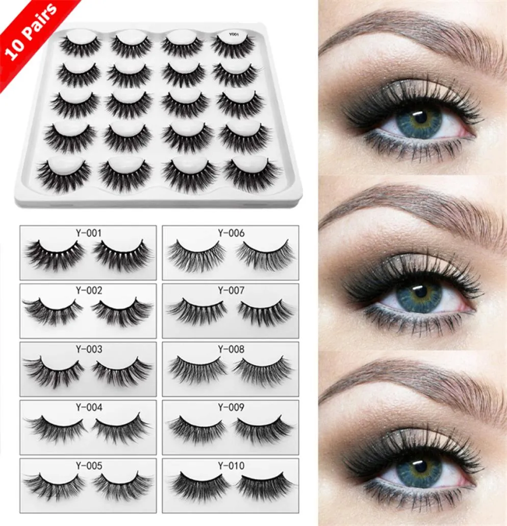 10 Pairs 3D Mink Eyelashes Makeup Handmade Lashes Fullstrip Soft Fluffy Eye Lash Full Volume False Eyelash Whole Faux Cilios5689022