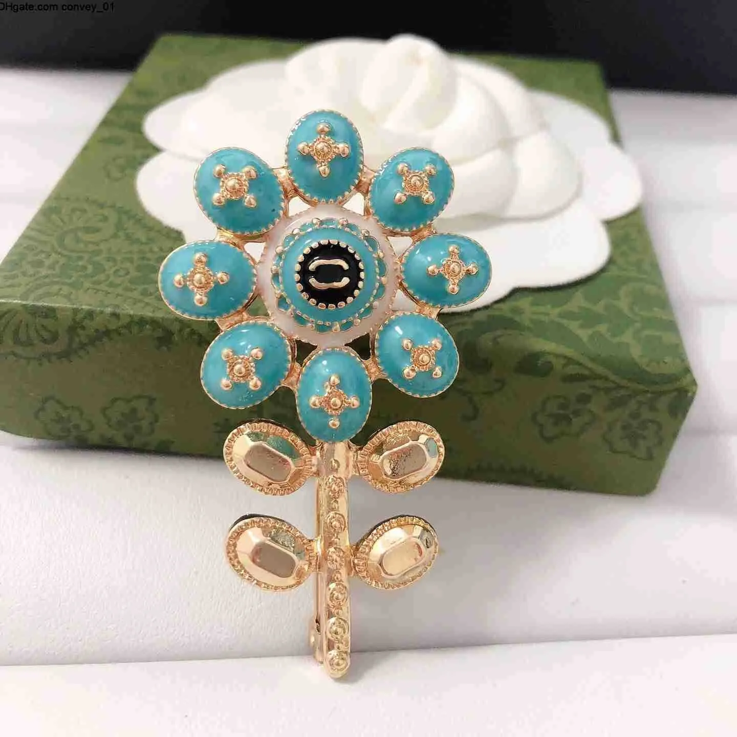 Designer Brand Simple Double Letter Brooches Blue Flower Geometric Sweater Suit Collar Pin Brooche Fashion Mens Womens Crystal Rhinestone Brooch Wedding Jewelry