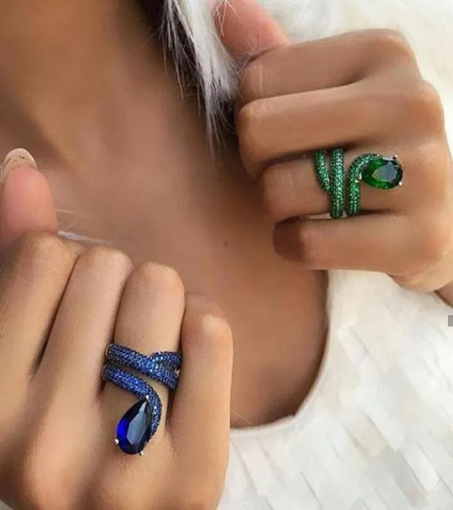 Pierścienie klastrowe dla kobiet biżuteria modowa niebieska zielona sześcienna cyrkonia palec żeńska bague impreza biżuteria 9097444