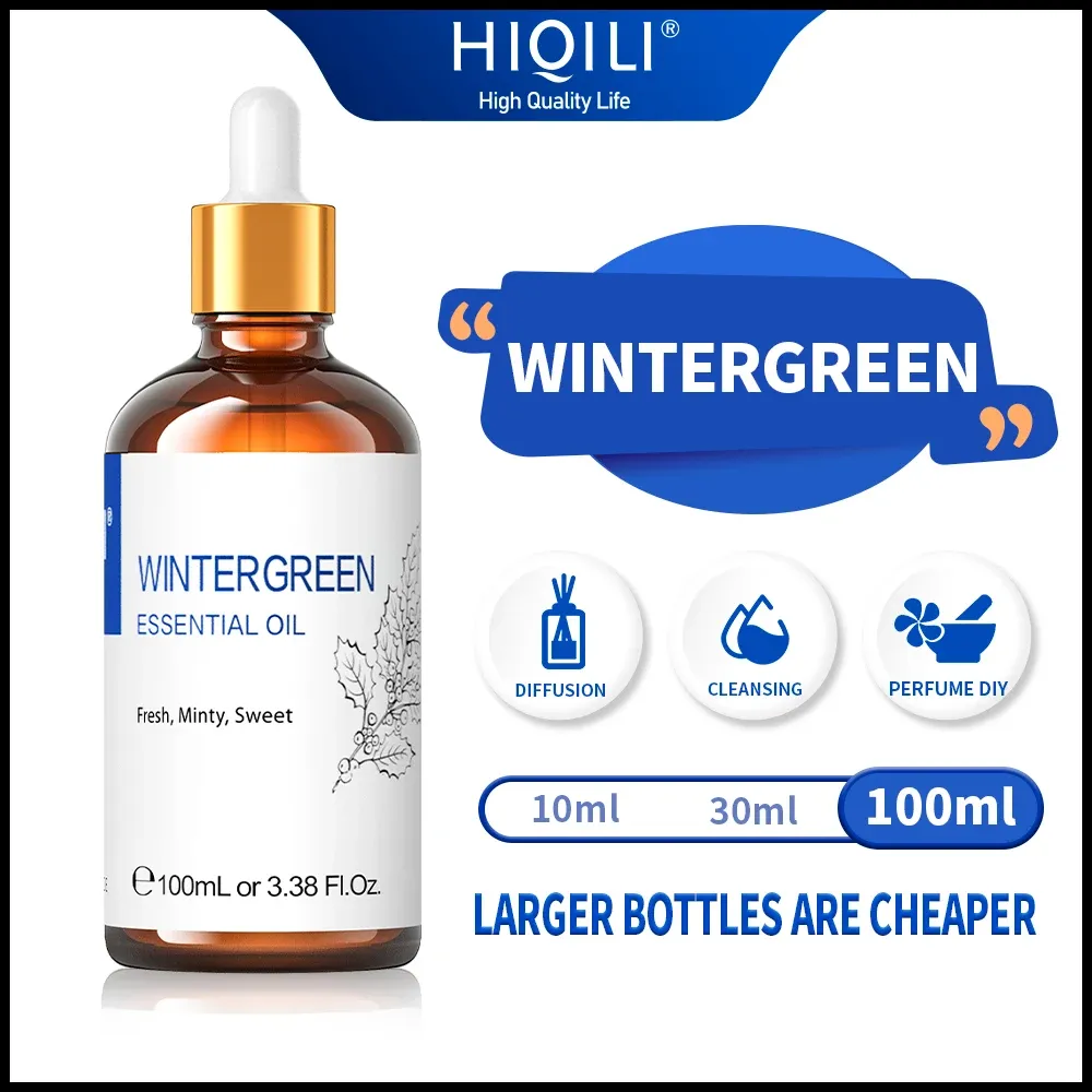 Olie hiqili 100 ml wintergreen etherische oliën voor diffuserbevochtiger massage aromaolie essentieel voor kaarsen die 100% puur natuurlijk maken