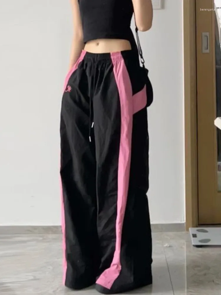 Spodnie damskie houzhou y2k kobiety spadochronowe szerokie nogę styl hip hopowy różowe spodnie w lupgy estetyczne koreańskie streetwearne strejnewersie
