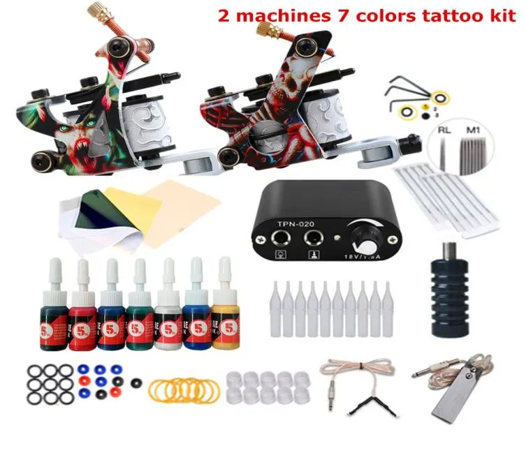 Complete Tattoo Gun Kit For Beginner Power Supply Inks Needles Guns Small Body Art Machine Set Permanent Makeup6951247