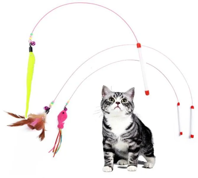 Pet Cat Teaser Toy Wire Wandler Wand Feather Plush Caterpillar Interactive Fun Eserciser giocattolo giocattolo JK2012PH1731392