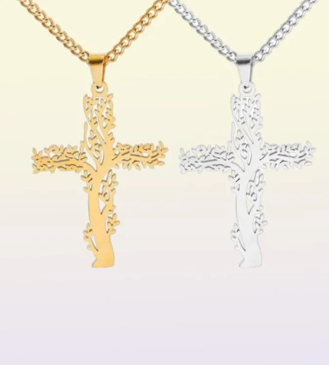 Colliers pendentifs Collier de chaîne en acier inoxydable Collier Jésus croix arbre de vie pour hommes Collar Hombre N04758258753042120