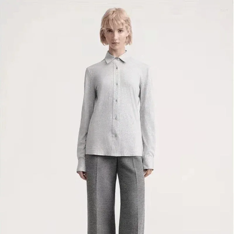 Camicette da donna 2024 Summer Cotton Slim in fitta camicia in maglieria Heather Grey
