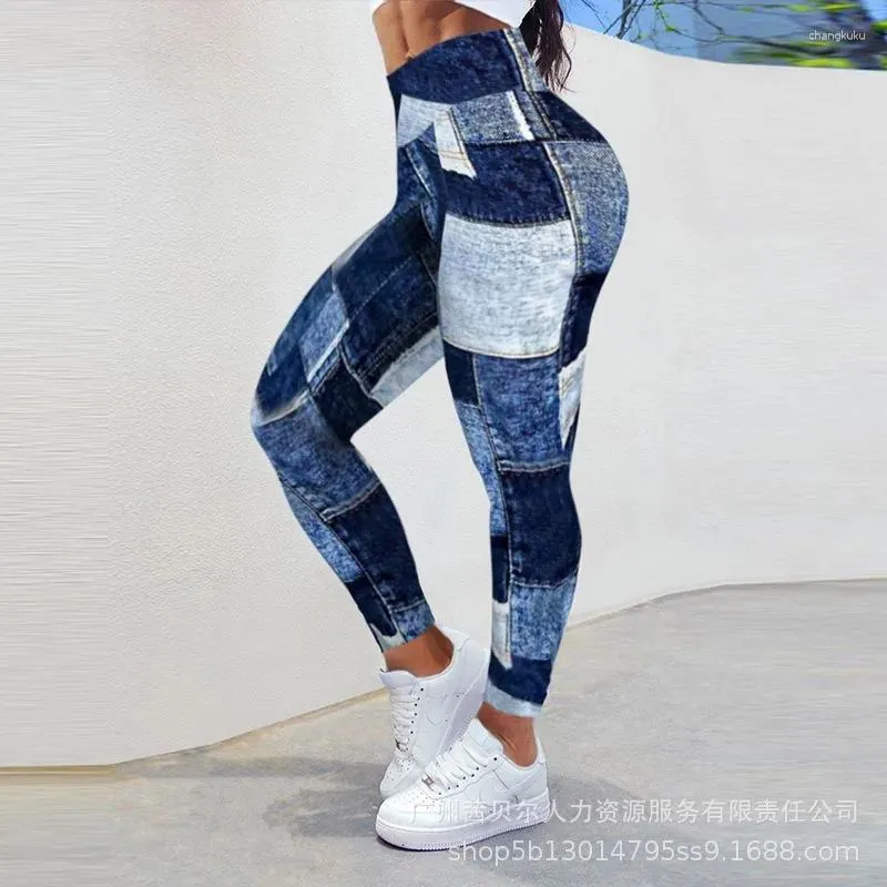 Kvinnors leggings wepbel y2k jean look tyg legging kvinnor mager plast höft hög topp sport midja bodycon blyertsbyxor byxor