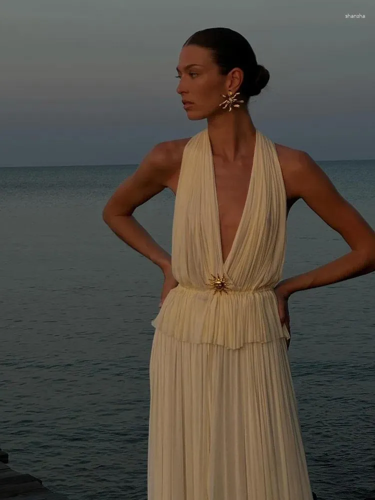 Chic Pleated Maxi Dress With V Neck & Flutter Sleeves... From Shanzha,  $28.2 | DHgate.Com