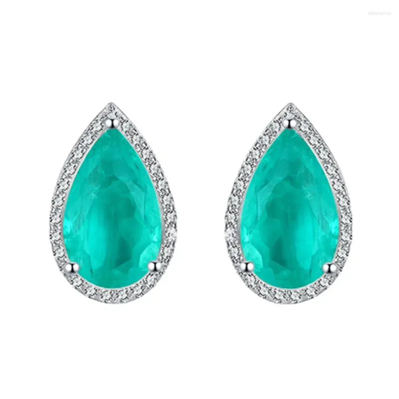 Stud -oorbellen 2024 6 9mm druppelvormige synthetische grootmoeder Emerald voor vrouwen 925 Sterling Silver