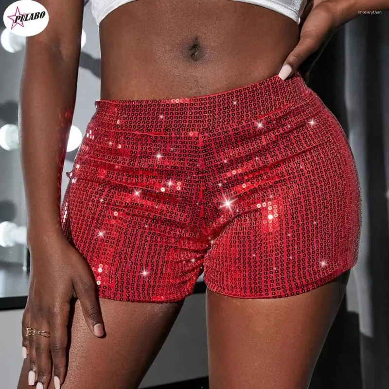 Dames shorts Pulalabo Peritang Bling Metallic Sexy voor vrouwen pailletten hoge taille zwarte mager feest nachtclub dance bottoms ins ins