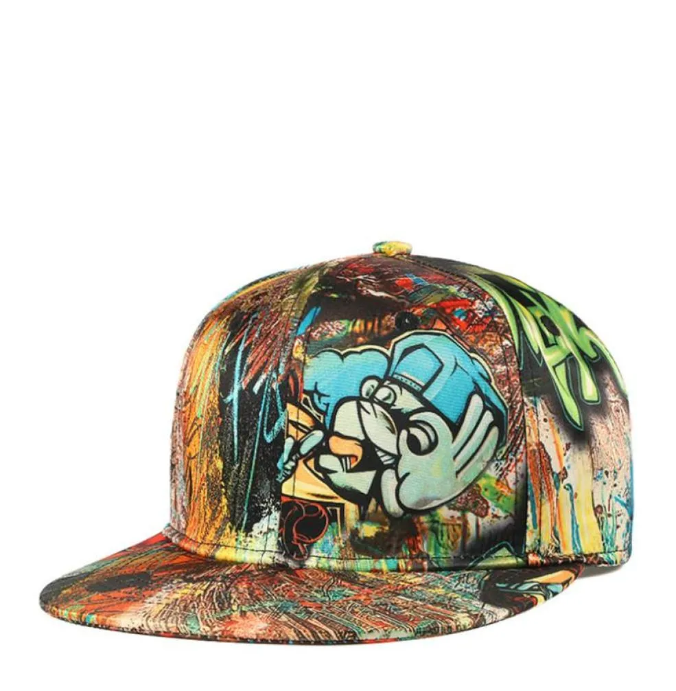 Cappelli a sfera Hip Hop Hat Female 3D Graffiti Flat Brim BRIM BASBALL BACCHE BASSAGGI