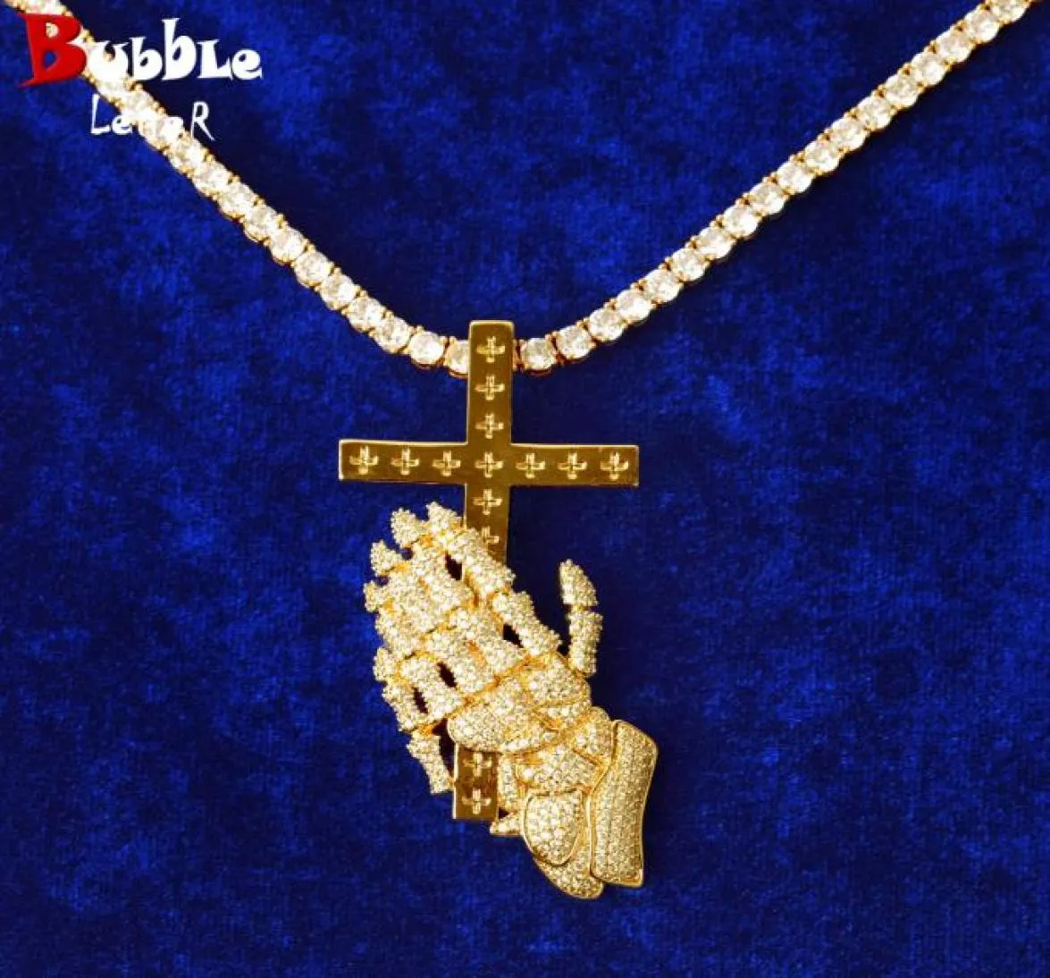 Bubble Letter Hand Pendant Men Collier Real Gold plaqué Hip Hop Bijoux pour Gift6079260