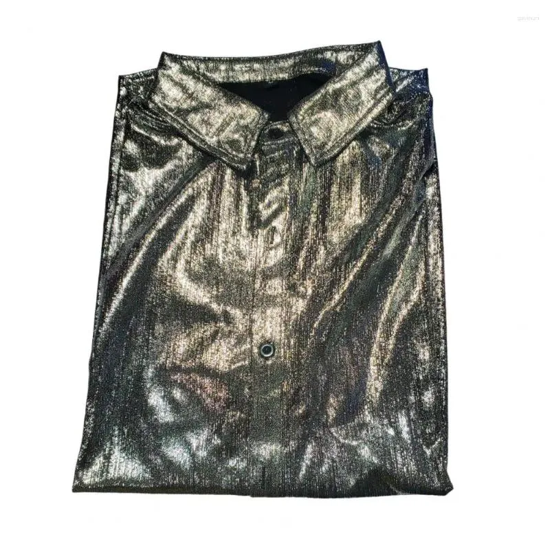 Camisas casuales para hombres Camisa de rendimiento de satén brillante que acoge la humedad con el diseño de un solo pecho para el club Disco de fiesta