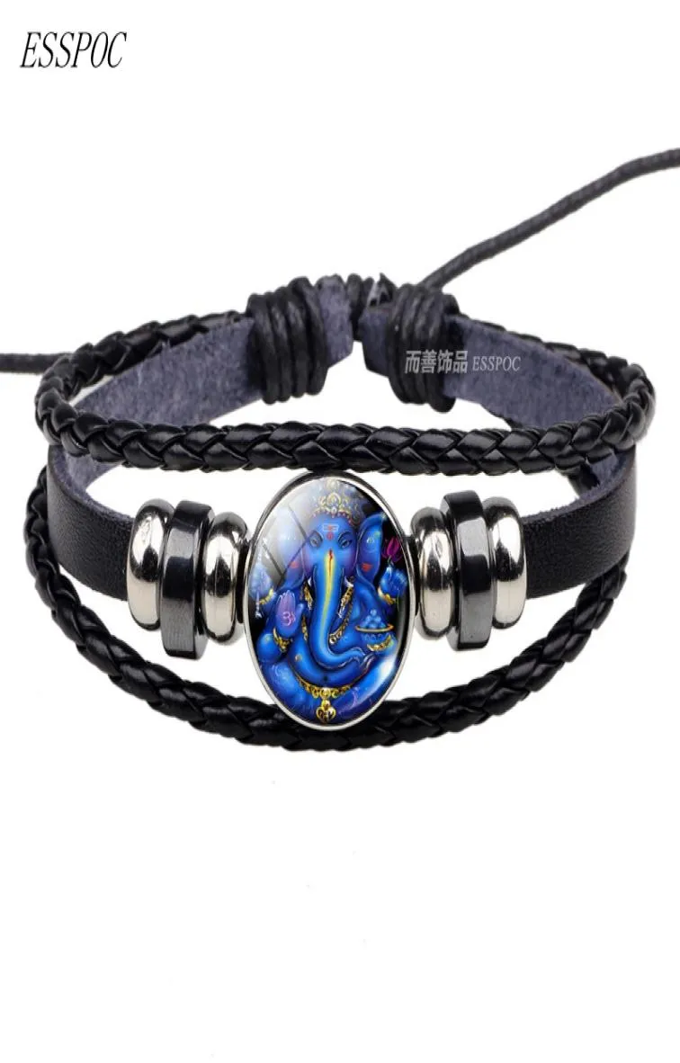 Hindouisme Elephant God Ganesh Bracelet Bracelet Bracelet en cuir tressé Bijoux pour hommes Women8382295