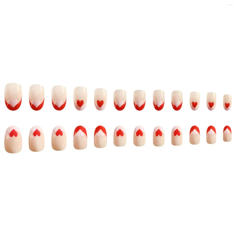 Fałszywe paznokcie 24pcs francuska końcówka prasa na Walentynki podwójne kolorowe wskazówki sztuczne paznokcie dla kobiet dekoracja manicure