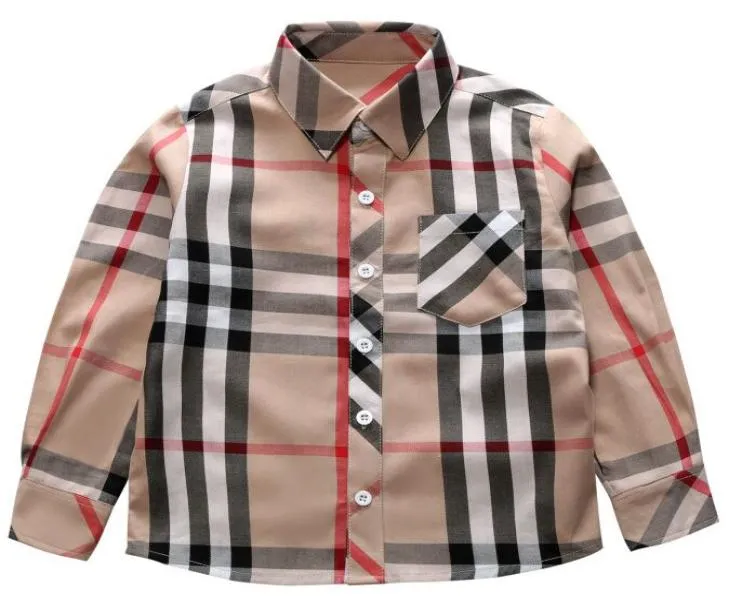 Classic boys plaid shirts designer kids lapel long sleeve shirt children single breasted pocket casual lattice tops fall boy cloth3379664