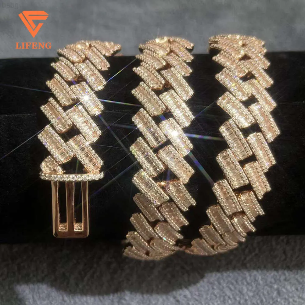 15mm Fully Ice Out Jewelry Silver Rose Gold Plated Moissanite Baguettes Cuban Link Chain Necklace Item