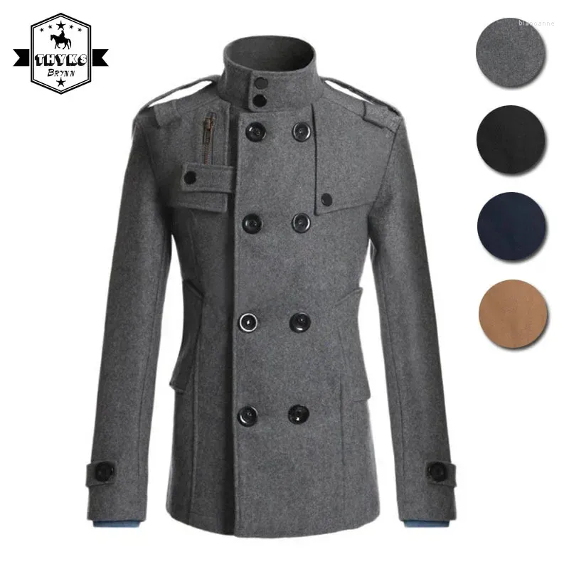 Trench Coats Men's Trench Coats Double Breasted Woolen Mens Mens British Style Fashion Slim Windbreaker Veste Solid Casual Business Stand Collar